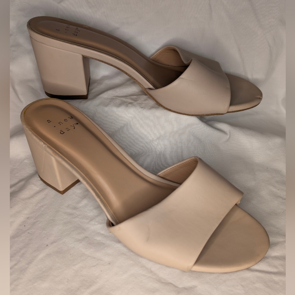 A New Day Women's Beige Block Heel Sandals